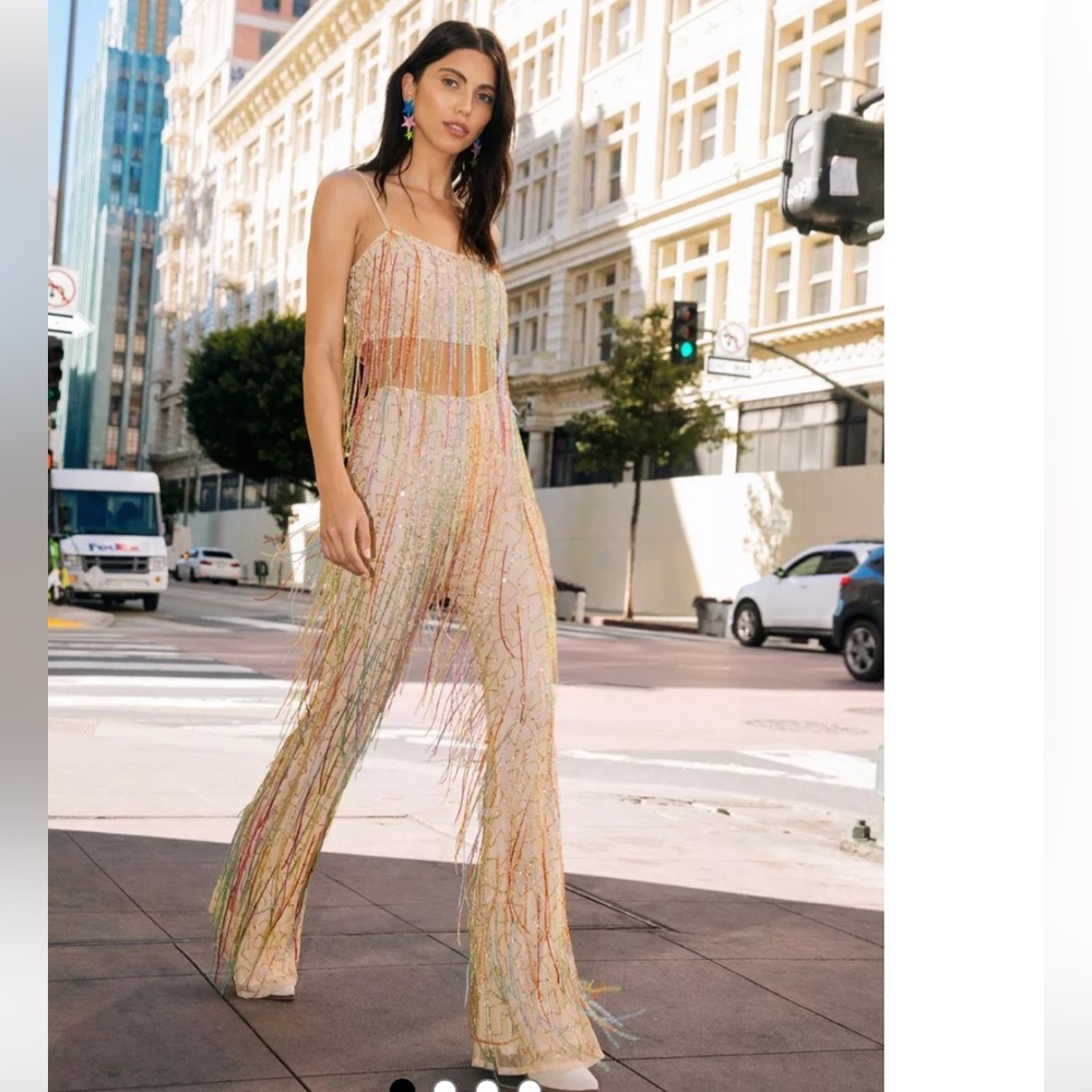 Nasty Gal Multicolor Fringe Wide Leg Jumpsuit Pants & Top